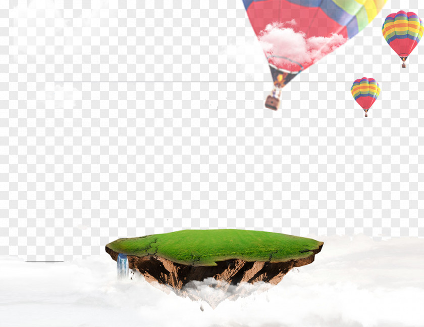 Floating Island Hot Air Balloon Wallpaper PNG