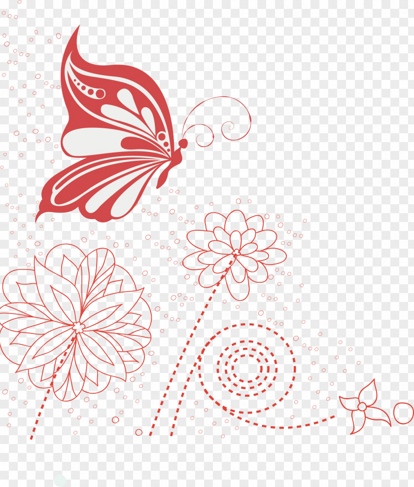Hand-painted Floral Decoration Lines Butterfly Net Drawing PNG
