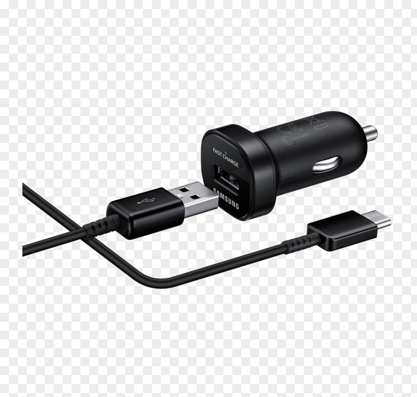 Samsung AC Adapter Quick Charge Fast Vehicle Charger Mini USB C 1, Port Only USB-C Car Mobile Phone Type + Quick-charge Mode Plug Black PNG