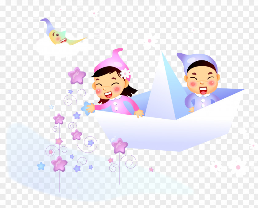 Sitting In A Paper Boat Download Illustration PNG