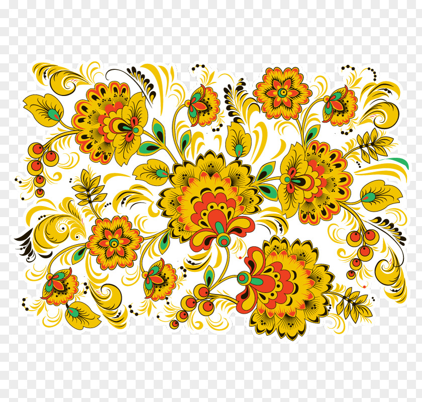 Khokhloma Pattern Vector Graphics Floral Design PNG
