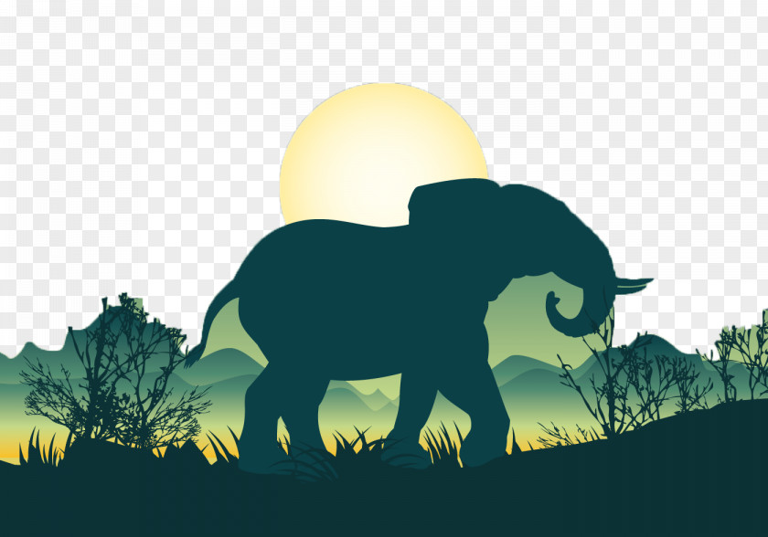 Sunset Elephants African Elephant Bear Silhouette Illustration PNG