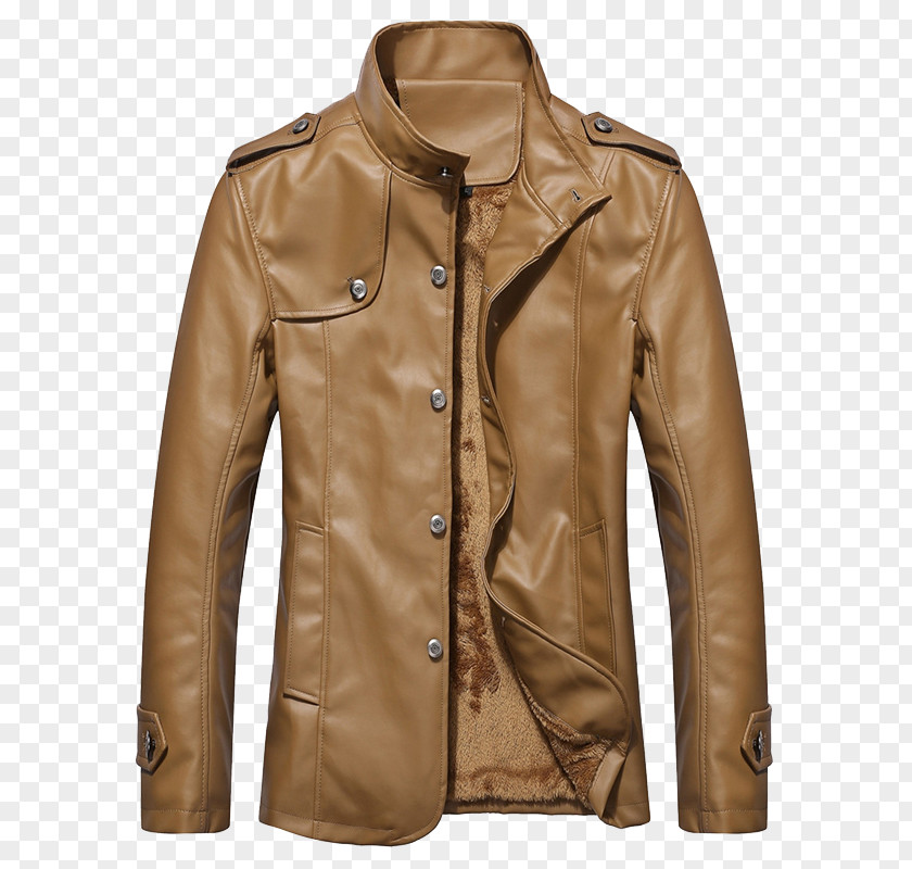 Yellow Brown Leather Jacket Coat Collar PNG