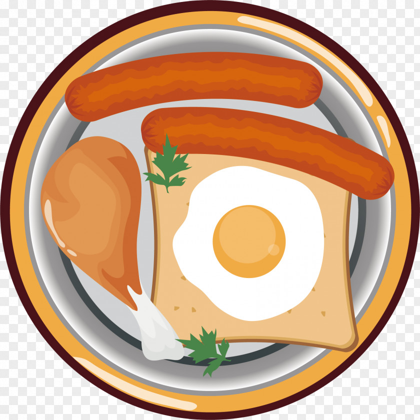 Chicken Sausage Vector Fried Egg Ham Breakfast PNG