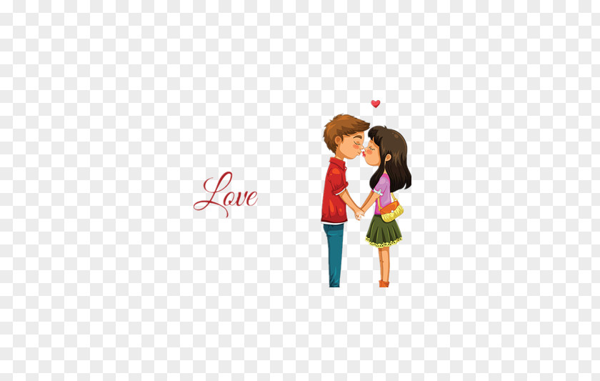 Young Men And Women Kiss Cartoon Illustration PNG