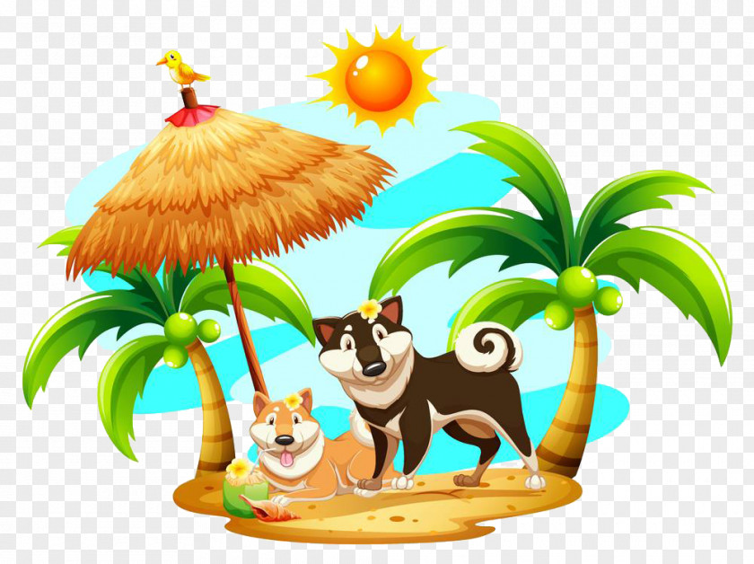 A Puppy That Enjoys Shade Under The Coconut Tree Dog Illustration PNG