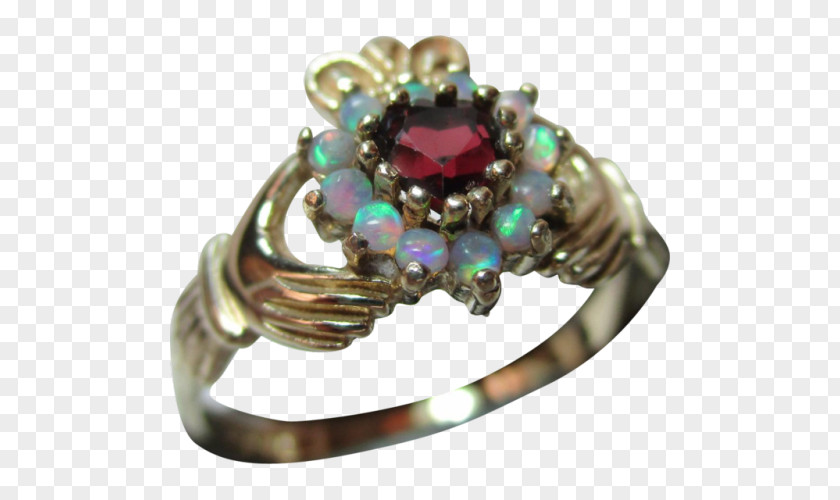 Claddagh Ring Ruby Opal Gemstone PNG