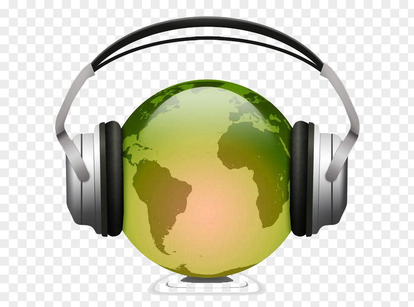Globe With Headphones Internet Radio Streaming Media FM Broadcasting Station PNG