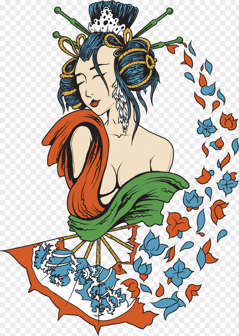 Woman Geisha Drawing PNG