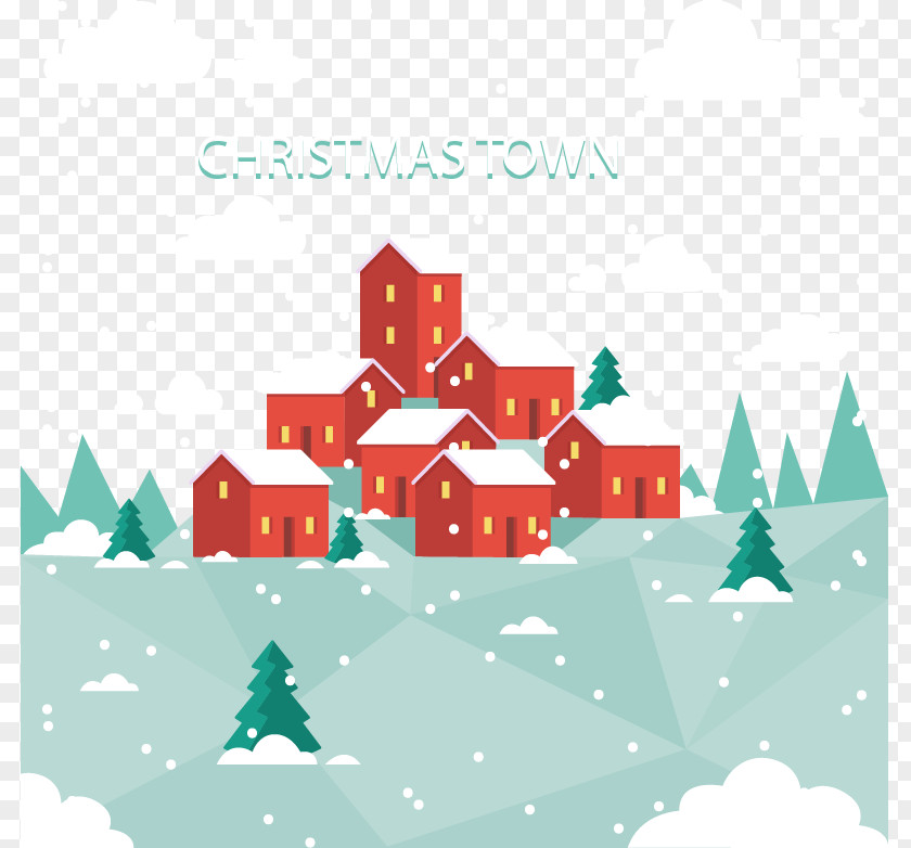 Christmas Town Tree Village Illustration PNG