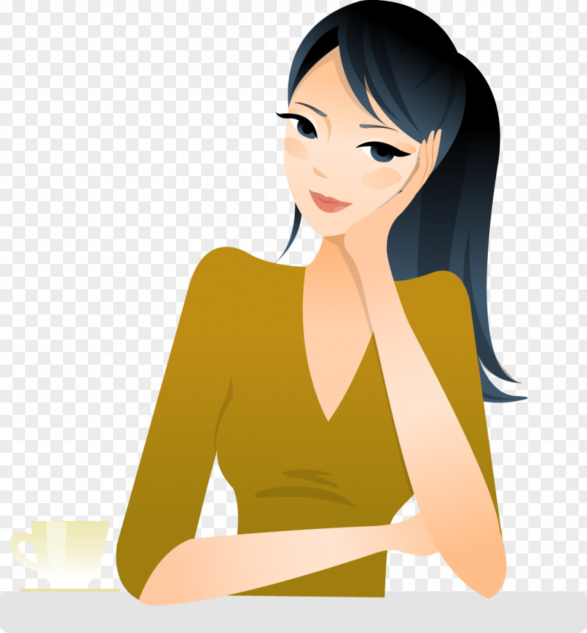 Tuosai Thinking Woman Vector Material Coffee Tea Drink Cafe PNG