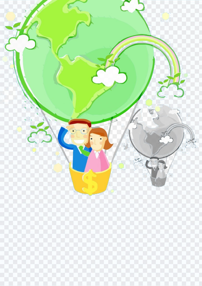 Green Earth Hot Air Balloon Element Clip Art PNG