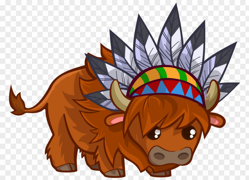 Indian Headdress Cute Cartoon Hand-painted Red Bull American Bison Bonasus Clip Art PNG