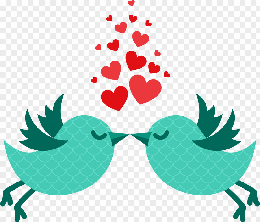 Qinmi Two Birds Valentines Day February 14 Love Illustration PNG