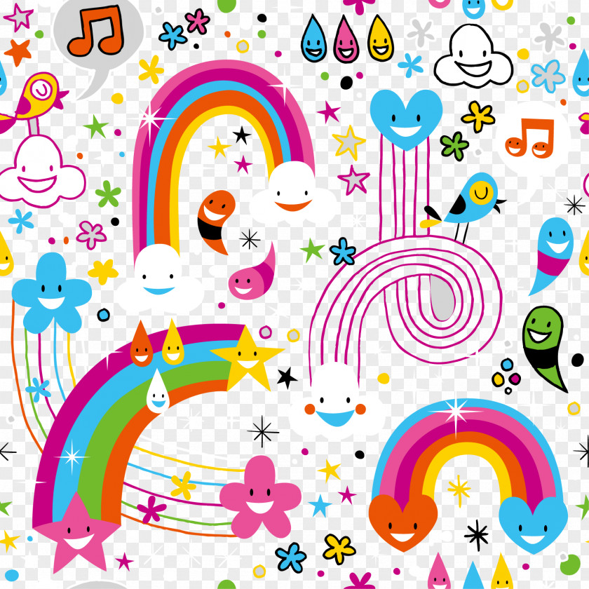 Cartoon Rainbow Raindrop Pattern Background Light Cloud Drop PNG