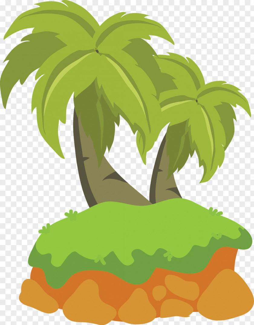 Vector Cartoon Green Coconut Tree Arecaceae Euclidean Animation PNG