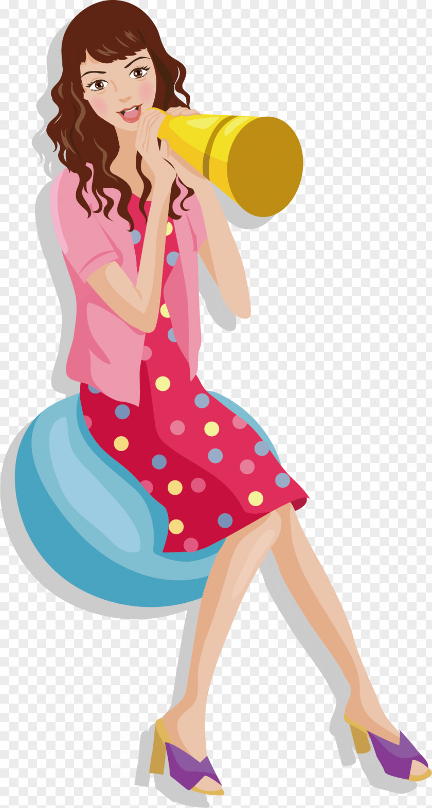 Long Hair Skirt Beauty Cartoon Illustration PNG