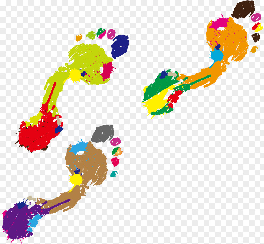 Multicolored Footprints Vector Material Footprint Paint Color PNG