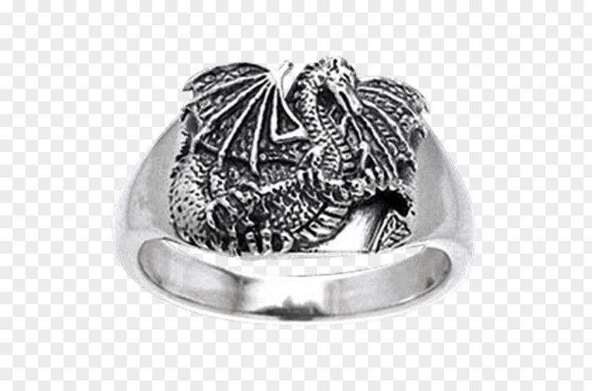 Silver Ring Dragon Body Jewellery Fantasy PNG