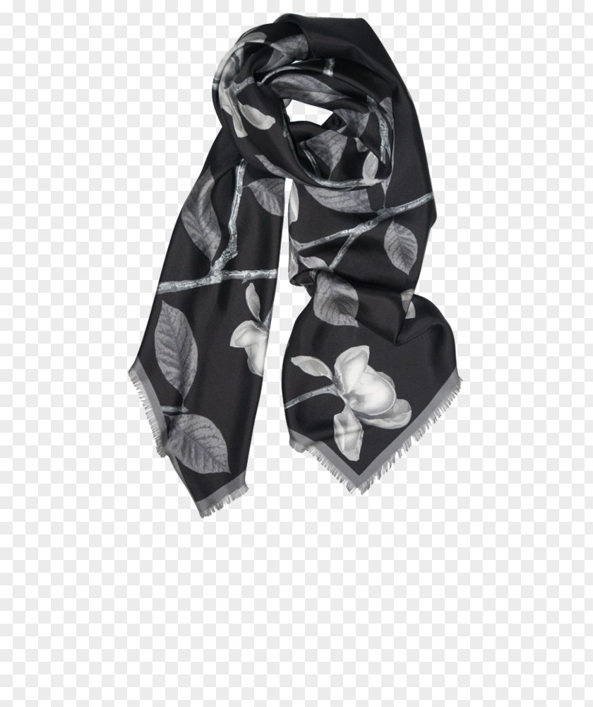 Silk Fabric Scarf Stole Black M PNG