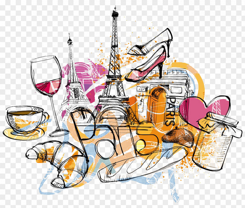 Paris Watercolor Stick Figure Illustration Design Eiffel Tower Poster Illustrator PNG