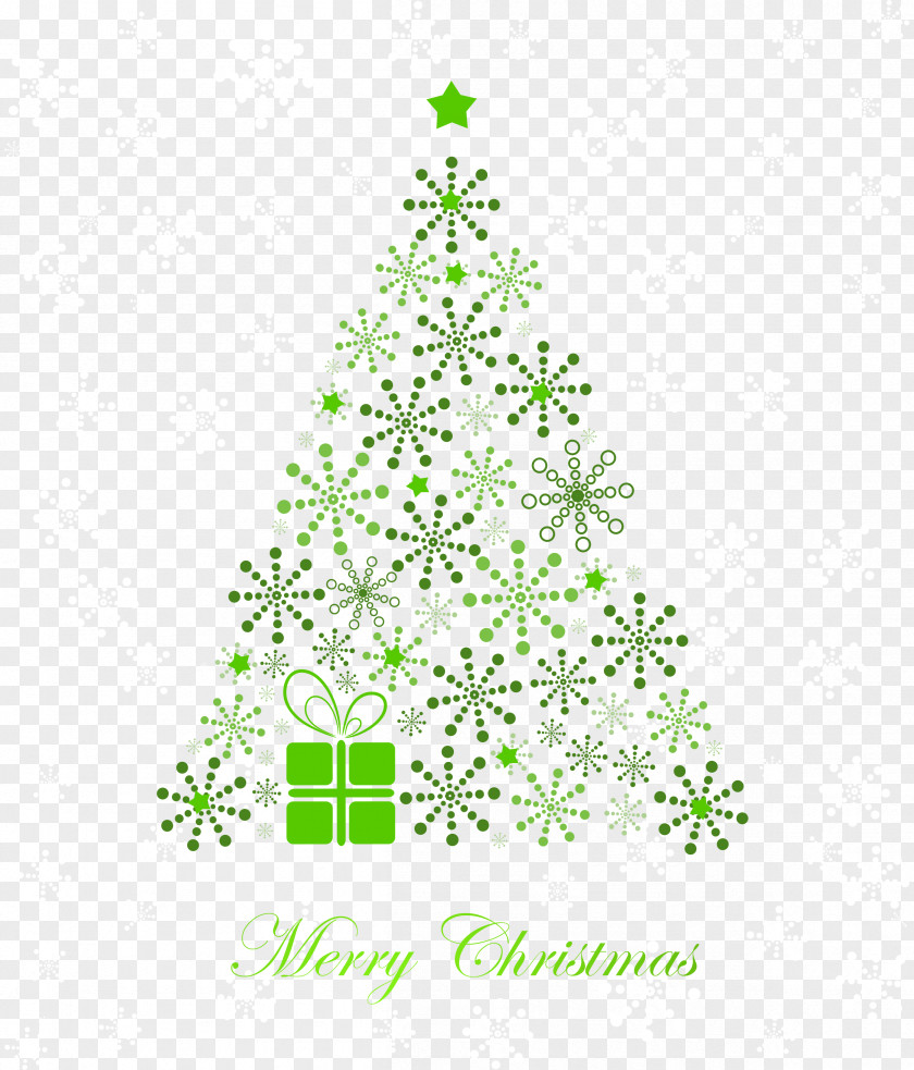 Green Snowflake Christmas Tree Vector Clip Art PNG