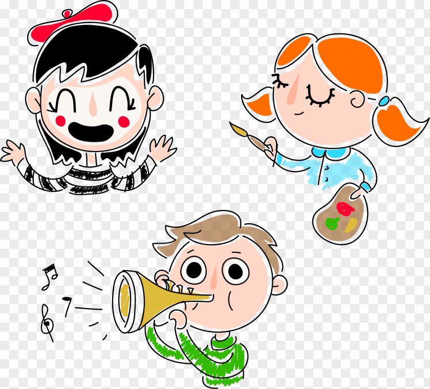 3 Painted Children Avatar Vector Euclidean Drawing Animation PNG