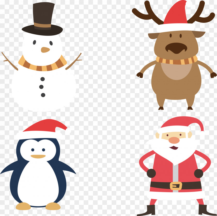 Santa Claus And Penguins PNG