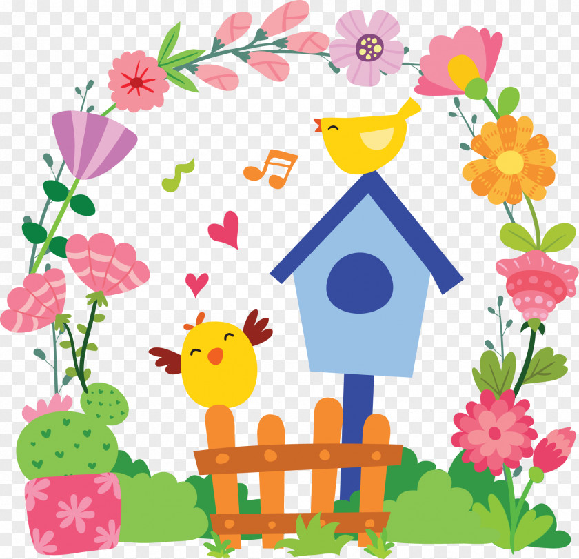 Cheerfully Singing The Bird Floral Design Euclidean Vector Illustration PNG