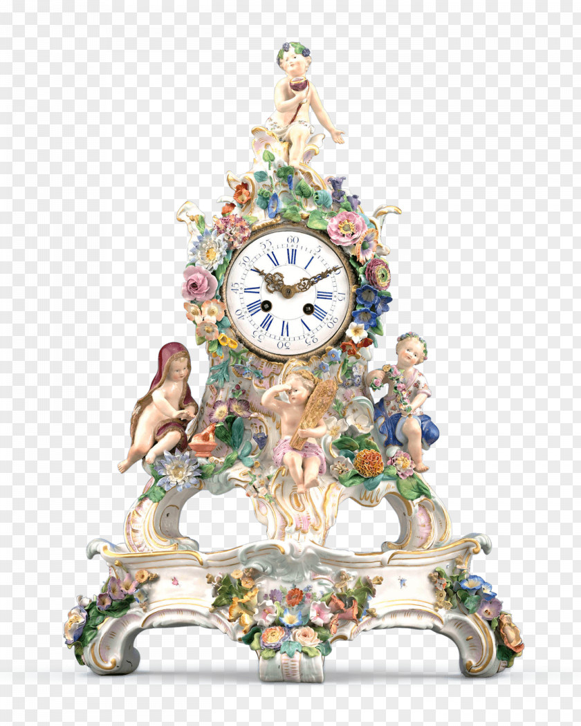 Chinese Porcelain Meissen Mantel Clock PNG