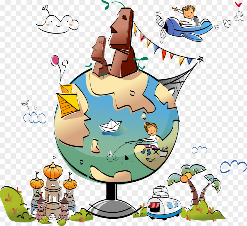 Vector Cartoon Boy On A Globe World Location Clip Art PNG