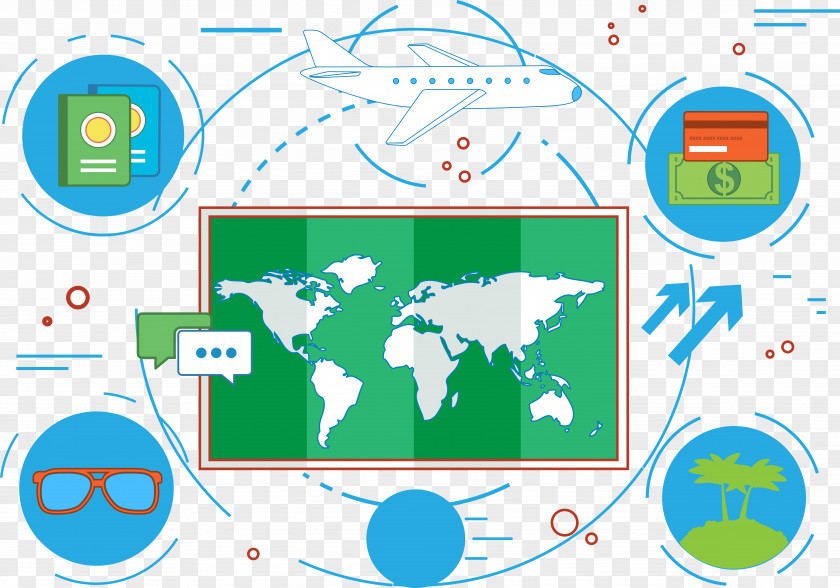 Global Route Vector World Map Flat Design PNG