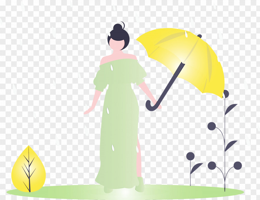 Green Yellow Cartoon Line Umbrella PNG