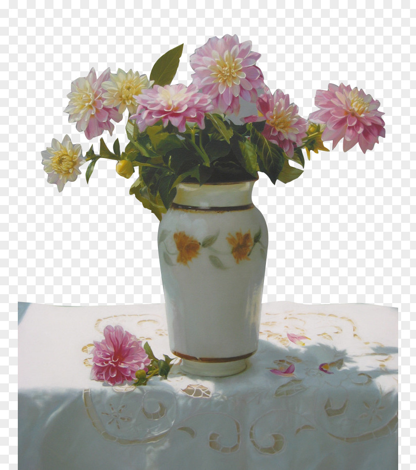 Chrysanthemum Decoration Jar On The Table Oil Painting Still Life Drawing PNG
