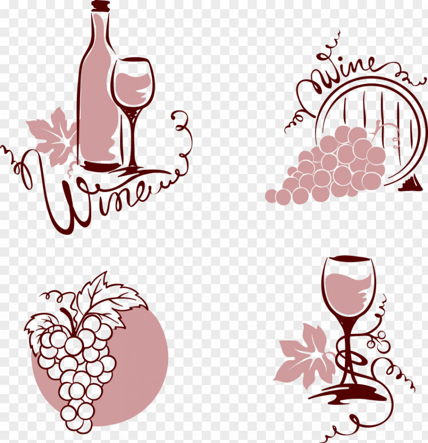 Vector Glass With Grapes Wine Grapevines Illustration PNG