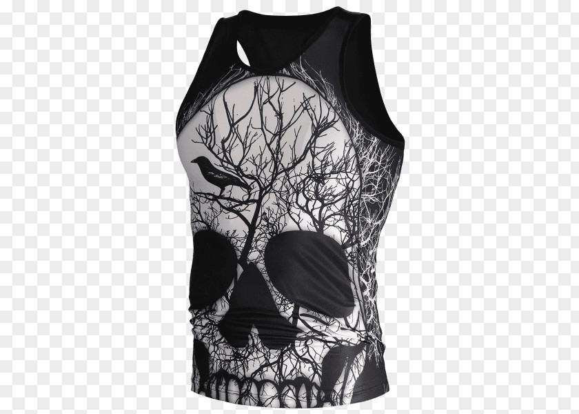 Skull Print Gilets T-shirt Clothing Printing Sleeveless Shirt PNG