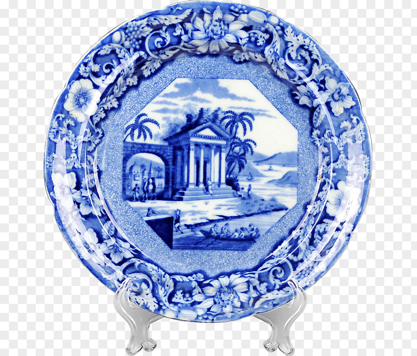 Plate Blue And White Pottery Cobalt Platter Tableware PNG
