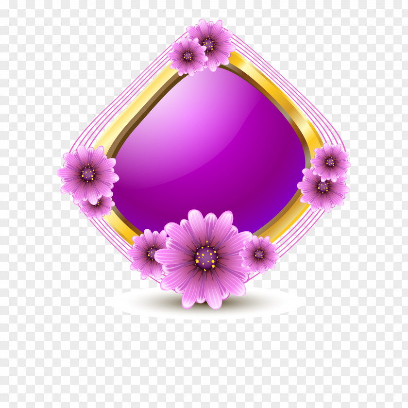 Flowers Purple Crystal Frame Vector Material Flower Euclidean PNG
