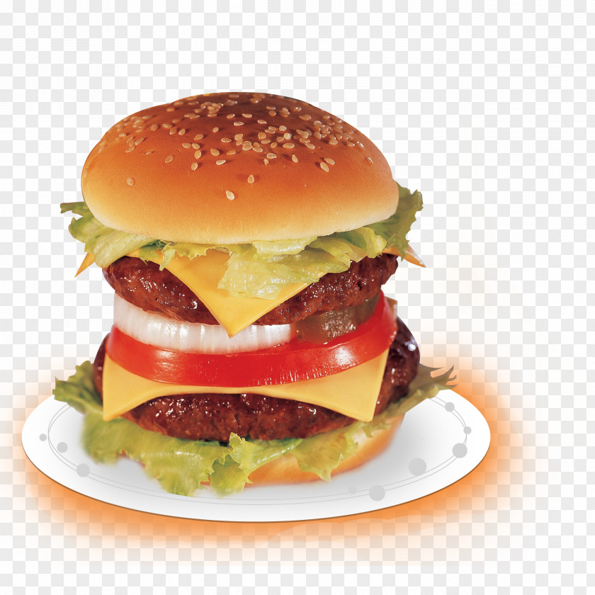 Double Burger Hamburger Sausage Hot Dog Fast Food Orange Drink PNG