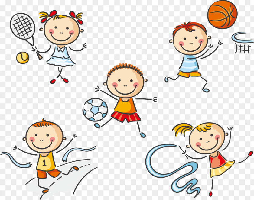 61 Cute Cartoon Kids Playing Physical Education Clip Art PNG