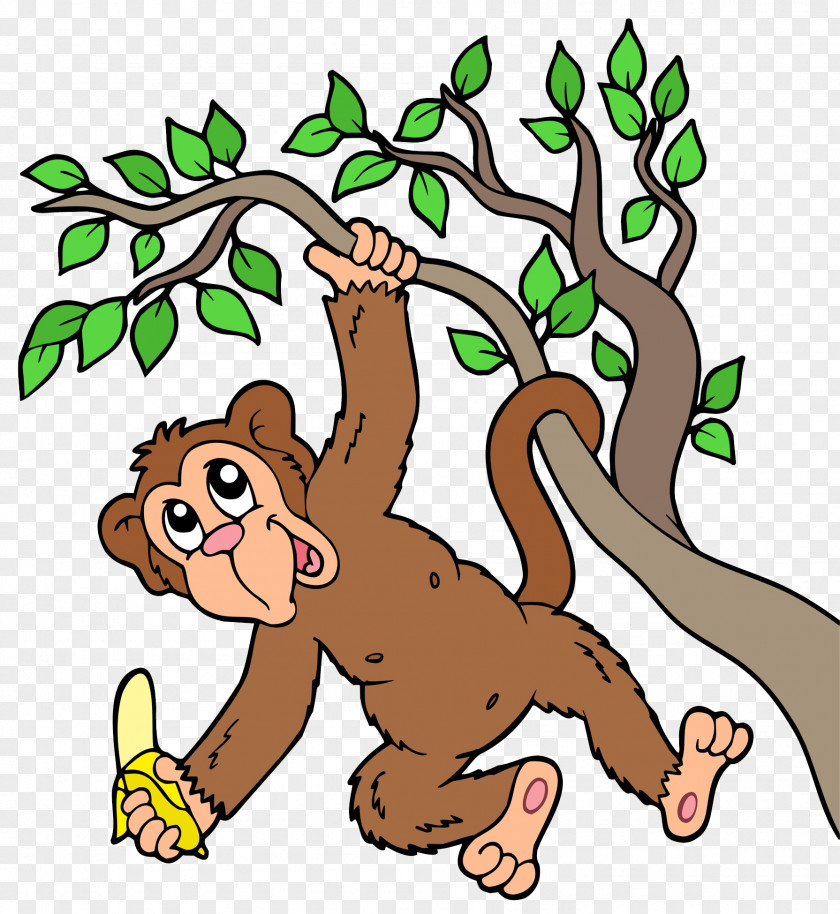 The Gorilla Is Hanging On A Tree And Eating Bananas Chimpanzee Monkey Clip Art PNG
