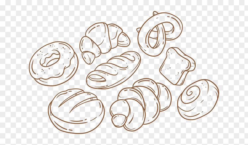 Hand-painted Cartoon Vector Set Bread Baguette Breakfast Bakery Bagel PNG