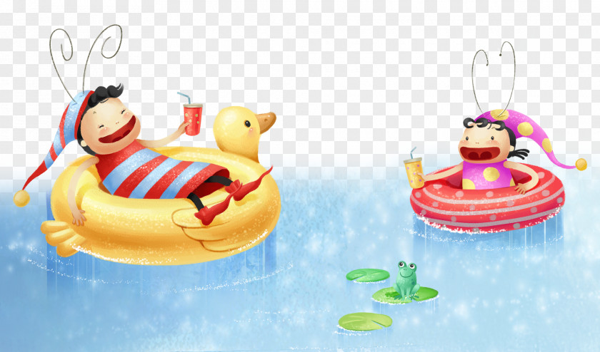 Floating The Cartoon Child On Water Poster Royalty-free Illustration PNG