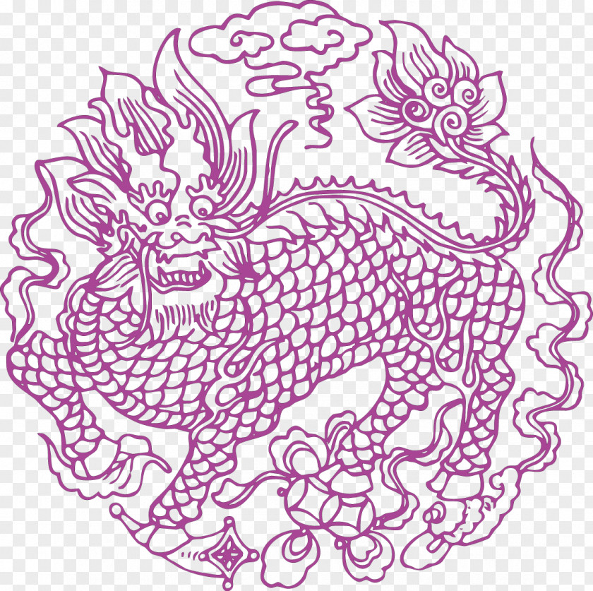 Lavender Unicorn Pattern Qilin Motif Clip Art PNG