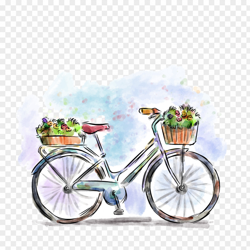 Vector Spring Cycling Bicycle Drawing Flower Illustration PNG