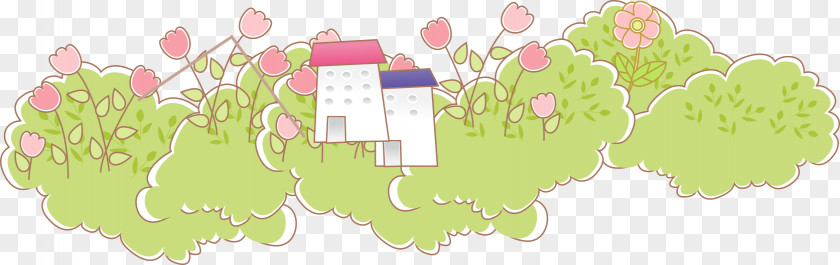 Cartoon House Painted Grass Map Tree Area Pattern PNG