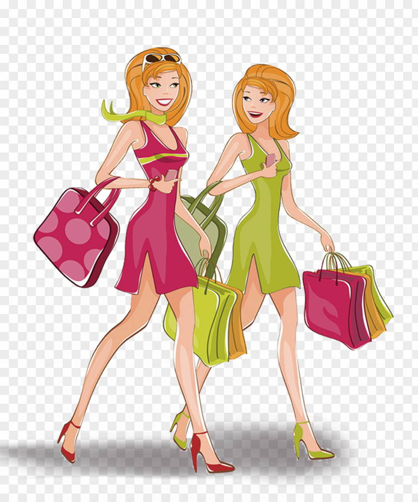 Shopping Fashion Women Cartoon Illustration PNG