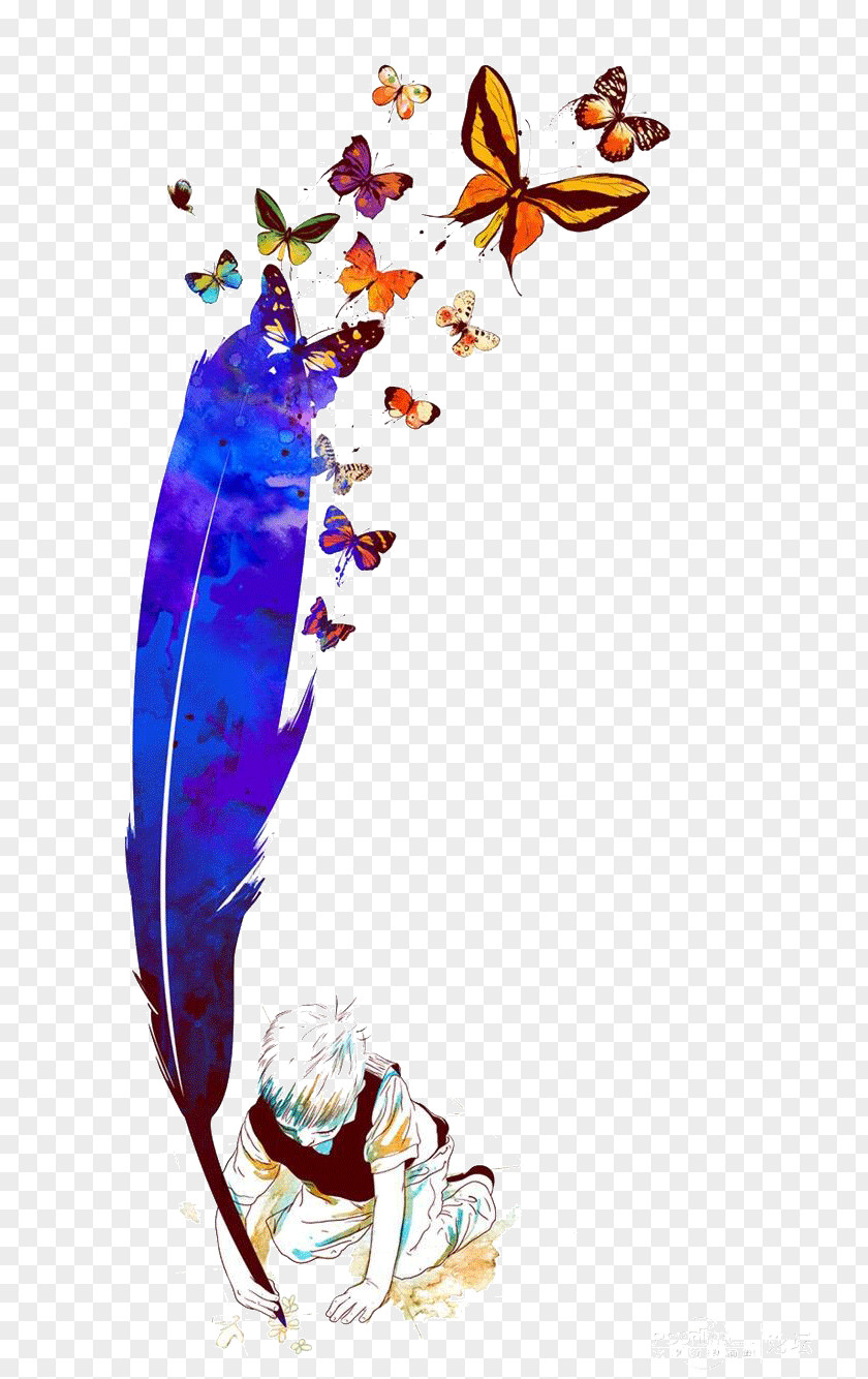 Cartoon Feathers Feather Art Tattoo Butterfly Painting PNG