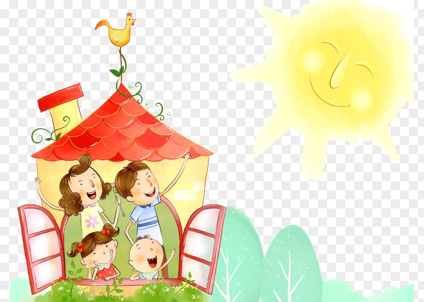Warm Sunshine Family Happiness Cartoon Love Wallpaper PNG