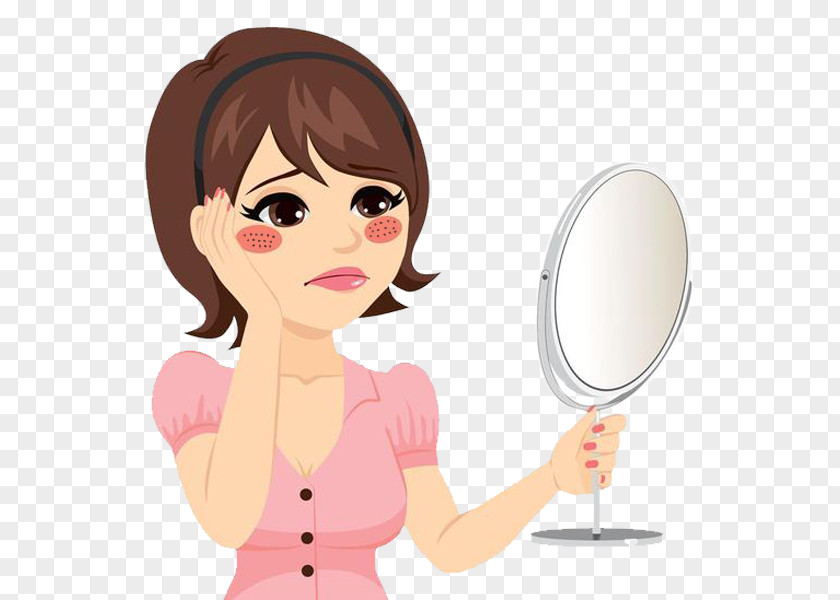 A Woman In The Mirror Sadness Cartoon Illustration PNG